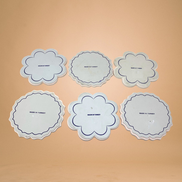 Lot 6 x Colorful Bohemian Ceramic Kitchen Trivets Scalloped Foam Backed 7" - Picture 7 of 8